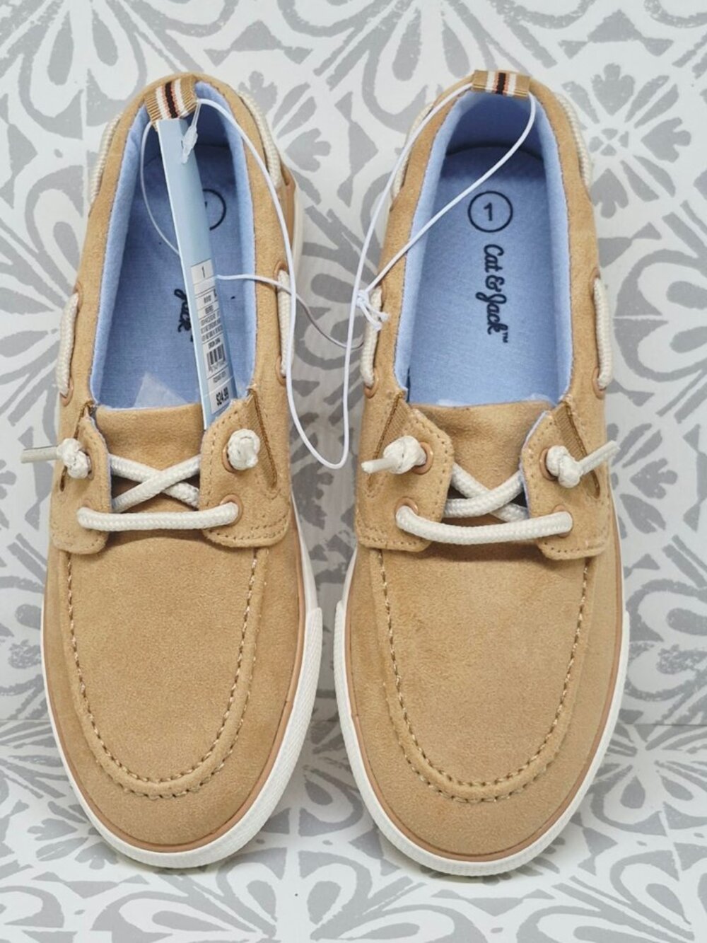 Cat & Jack Reece Boys Boat Shoes Faux Suede, Beige Loafers Size 1